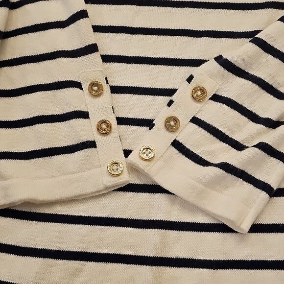 LILLY‎ PULITZER Women's L Cold Shoulder Breton Stripe Wool Blend Sweater Preppy - Picture 7 of 9